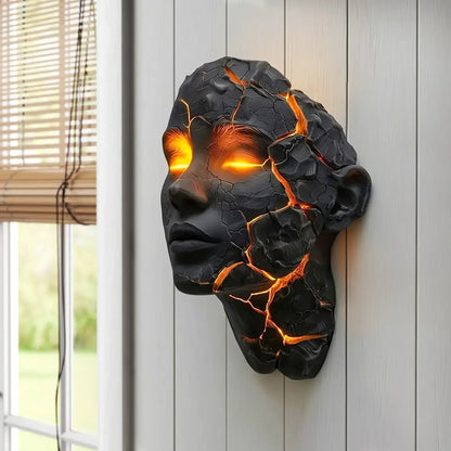 Applique Murale Sculpturale Visage Fissuré Ambre