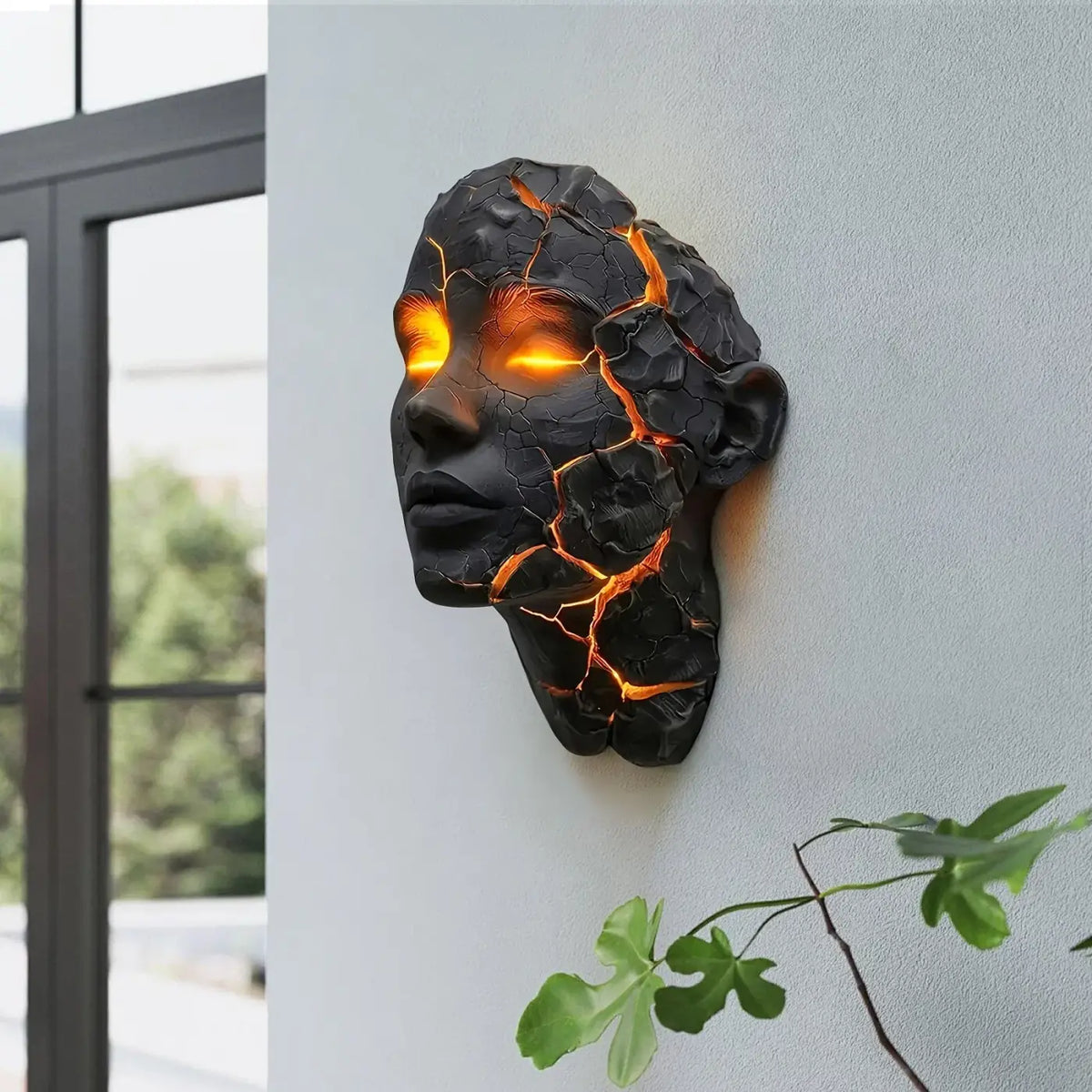 Applique Murale Sculpturale Visage Fissuré Ambre