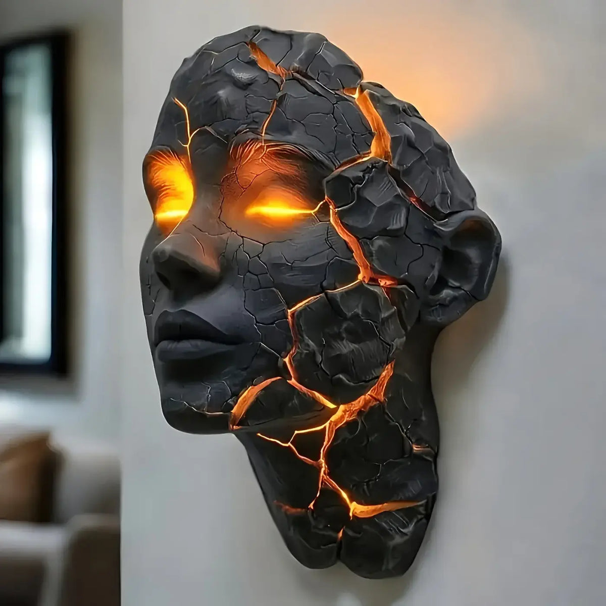 Applique Murale Sculpturale Visage Fissuré Ambre